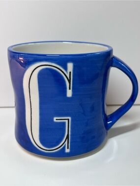 Anthropologie Blue Ceramic Mug Monogram G